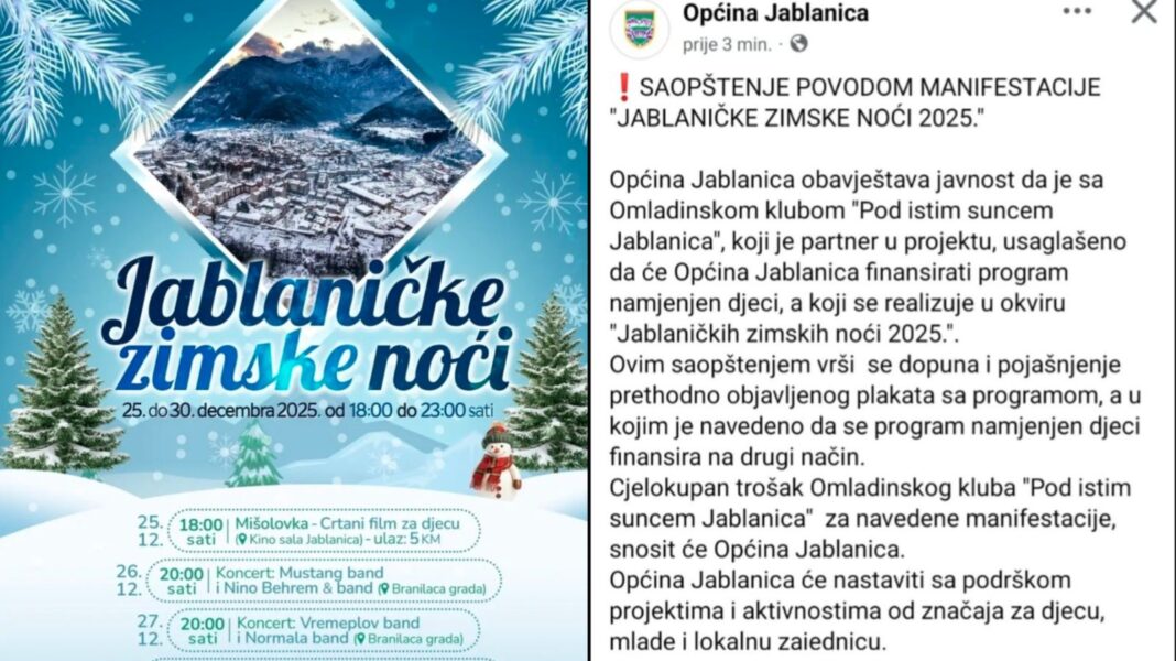 Djeci se naplaćuje crtani film, estradi desetine hiljada: Roditelji bijesni zbog „Zimskih noći“ u Jablanici