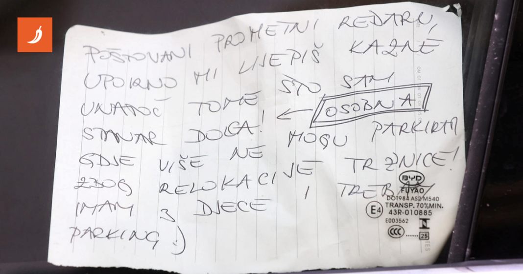 Na autu u Zagrebu ostavljena neobična poruka prometnom redaru: “Uporno lijepiš kazne”