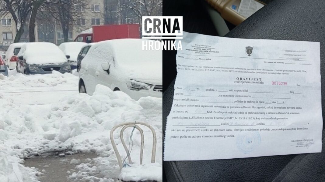 Ogorčeni Sarajlija poručuje: „Kazne pišete, a prilazi, parking i trotoari su zatrpani snijegom“