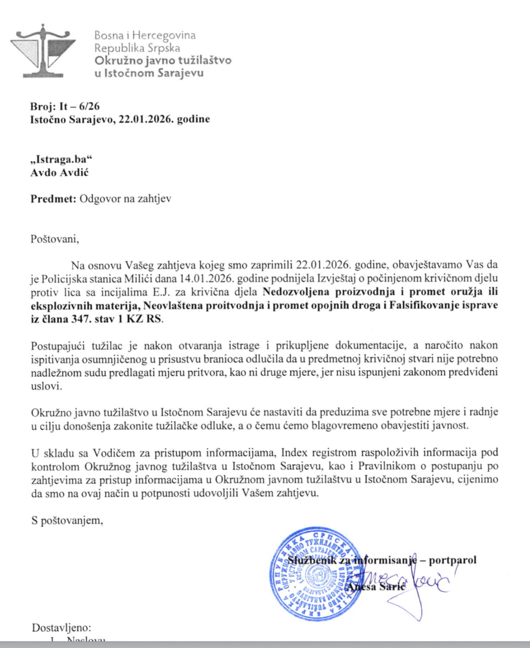 Skandalozna odluka Tužilaštva iz Istočnog Sarajeva: Cezarovi saradnici koji su prevozili auto-bombu i drogu odmah pušteni na slobodu. Tužiteljica nije zatražila pritvor niti mjere zabrane – Istraga .ba