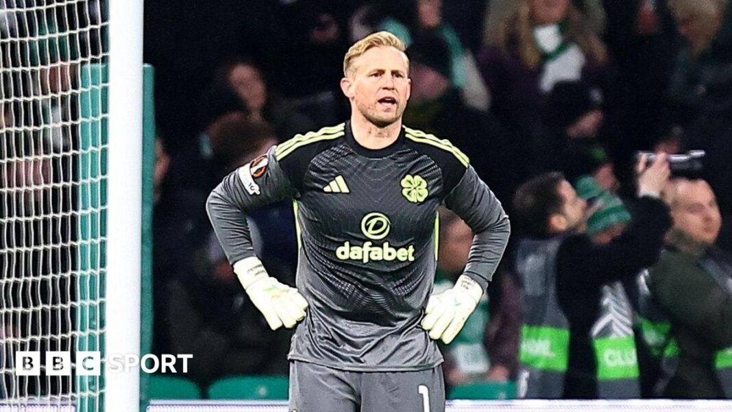 Kasper Schmeichel: Golman u centru pažnje nakon mračne noći za Celtic Kasper Schmeichel looks dejected after conceding a goal against Stuttgart