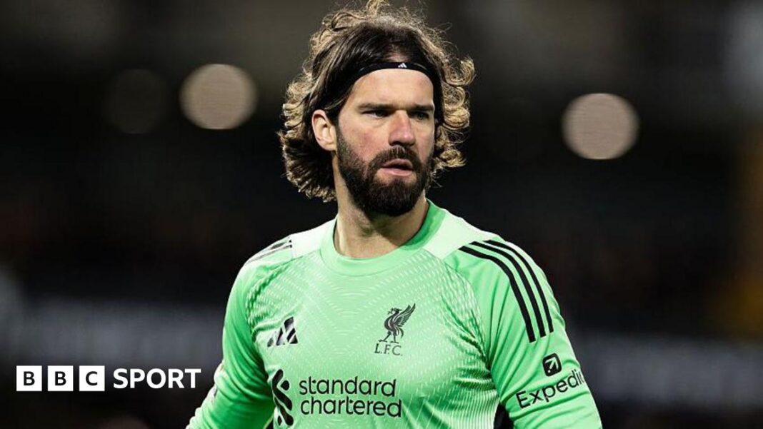 Alisson: Golman Liverpula izbaÄen iz Lige ĆĄampiona sa Galatasarajem, ali bi se mogao suoÄiti sa Totenhemom u Premijer ligi Liverpool goalkeeper Alisson, in a green match shirt, looks on during their FA Cup match against Wolves on 3 March