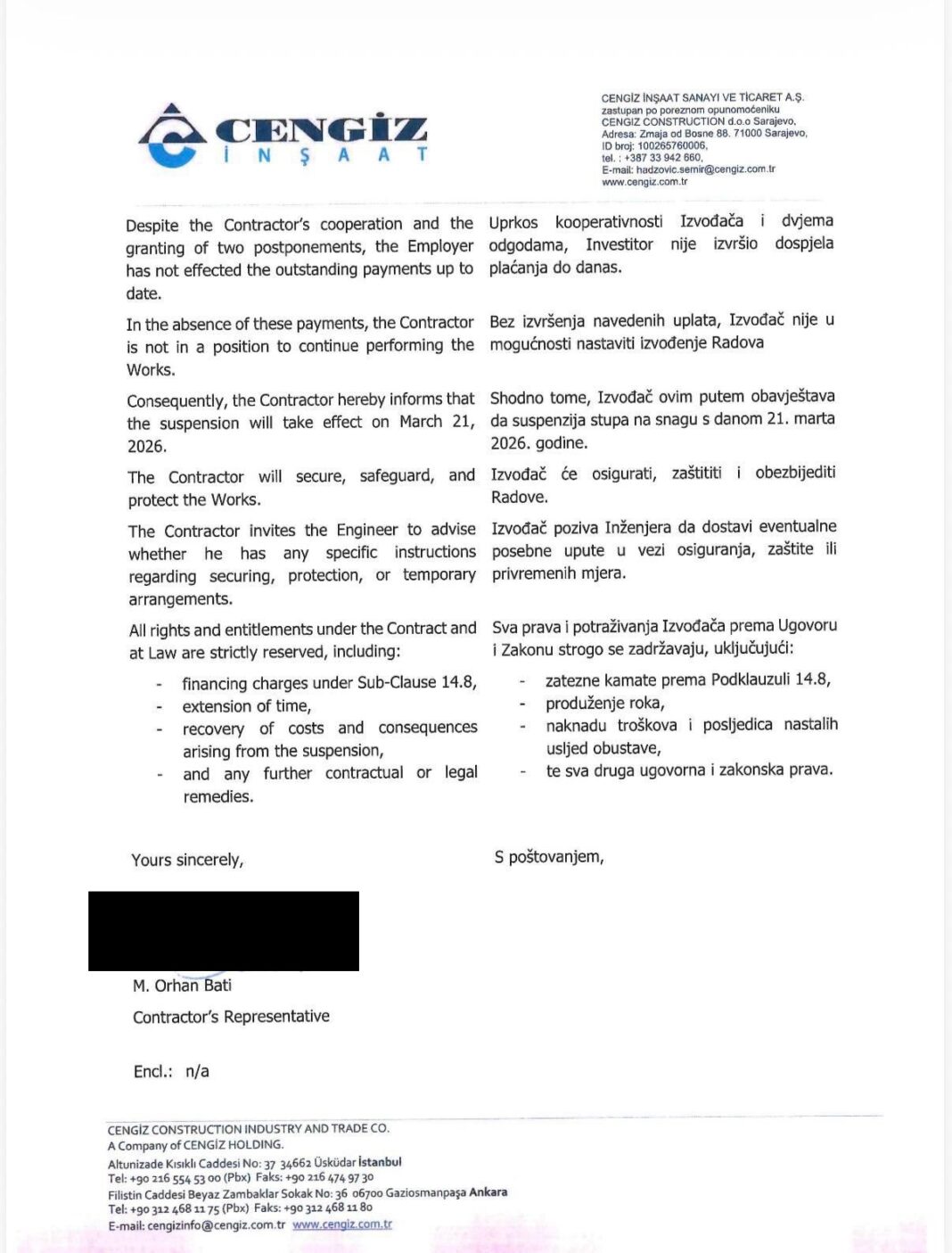 Dok Vlada FBiH odbija smjeniti Dževlana i Lasića: Turski Cengiz 21. marta zbog dugovanja obustavio radove na Koridoru Vc; Nikšić prije deset dana tvrdio da “neće biti zastoja” – Istraga .ba Dok Vlada FBiH odbija smjeniti Dževlana i Lasića: Turski Cengiz 21. marta zbog dugovanja obustavio radove na Koridoru Vc; Nikšić prije deset dana tvrdio da “neće biti zastoja” - Istraga .ba