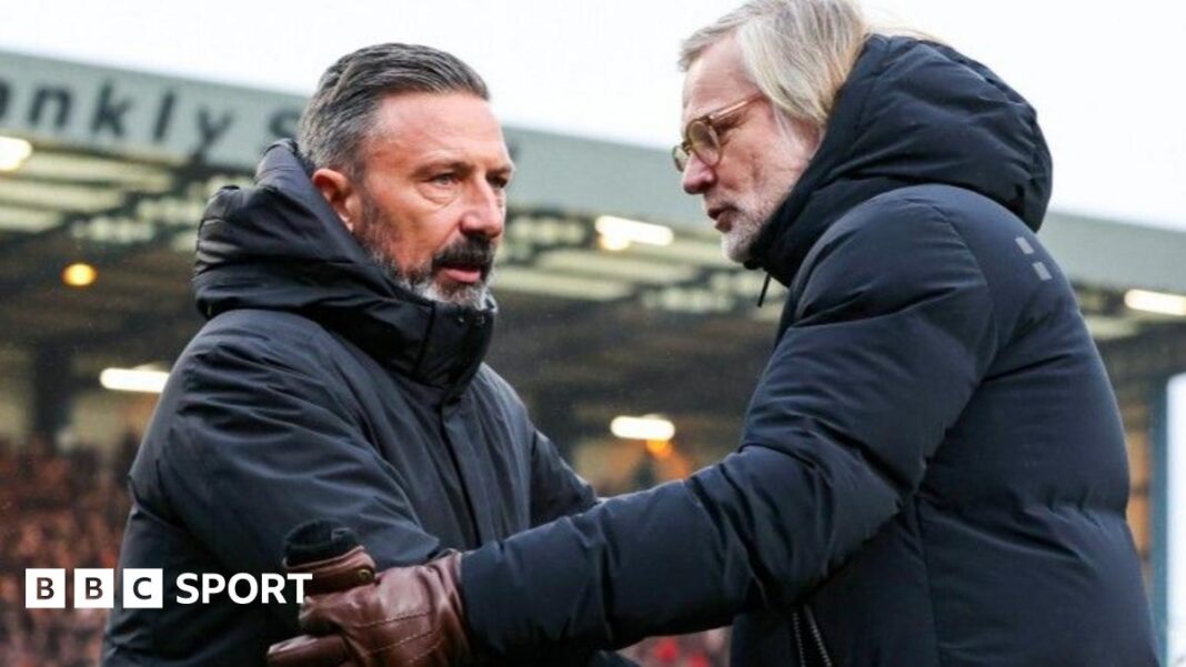 Hearts: Steven Pressley kaže da je pritisak na titulu također na Celtic & Rangers Heart of Midlothian head coach Derek McInnes and Dundee counterpart Steven Pressley shake hands
