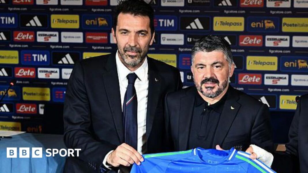 Italija protiv Sjeverne Irske: Sjeverna Irska zaslužuje poštovanje Italije – Buffon Gianluigi Buffon (left) pictured with Italy manager Gennaro Gattuso