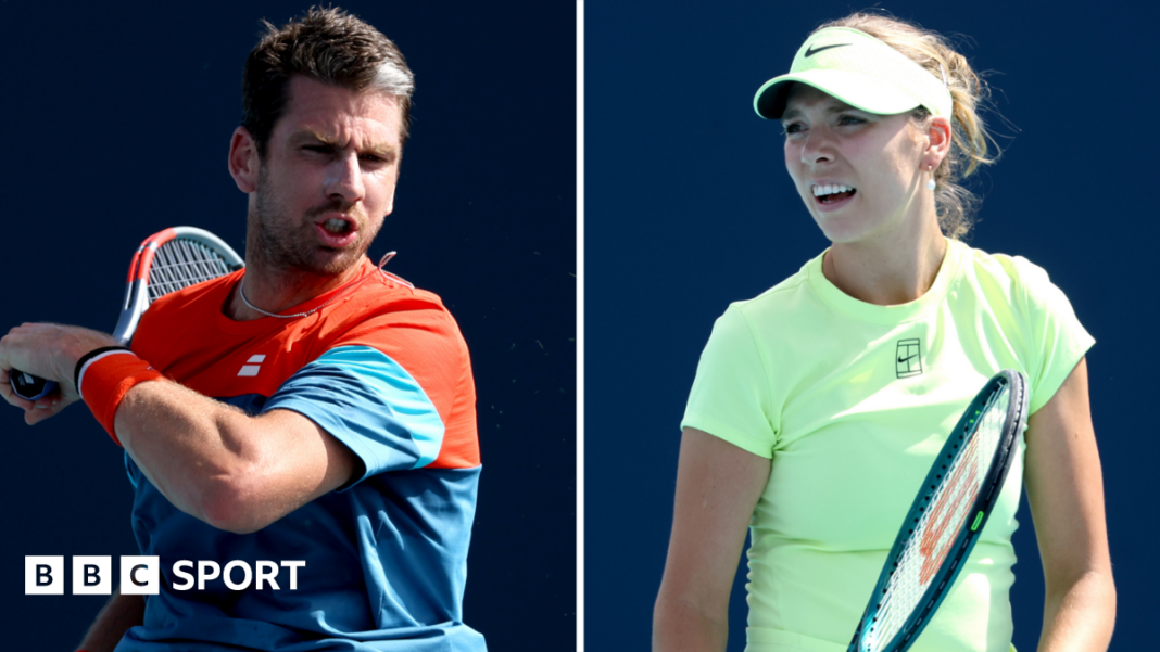 Miami Open: Cameron Norrie, Katie Boulter i Fran Jones nokautirani kao britanske nade u singlu Cameron Norrie plays a forehand while Katie Boulter looks disappointed between points