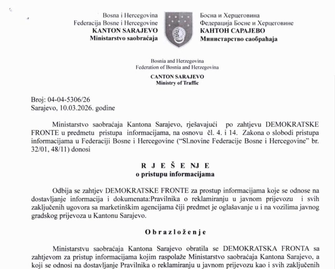 Transparentnost na Štetin način: Ministarstvo saobraćaja KS krije ugovor o reklamiranju na vozilima GRAS-a; tvrde da bi njegova objava mogla naštetiti privatnoj firmi iz Banje Luke?! – Istraga .ba Transparentnost na Štetin način: Ministarstvo saobraćaja KS krije ugovor o reklamiranju na vozilima GRAS-a; tvrde da bi njegova objava mogla naštetiti privatnoj firmi iz Banje Luke?! - Istraga .ba
