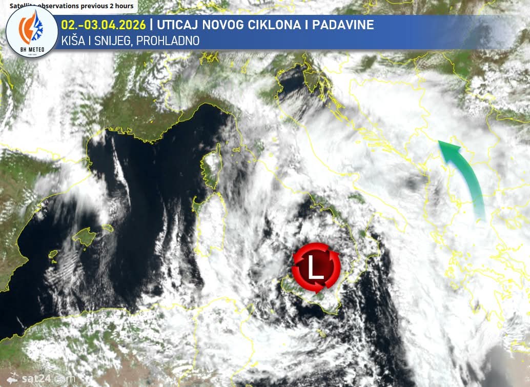 BhMeteo najavio novi ciklon: Kiša, snijeg u višim predjelima i jaka bura, stabilizacija za vikend BhMeteo najavio novi ciklon: Kiša, snijeg u višim predjelima i jaka bura, stabilizacija za vikend