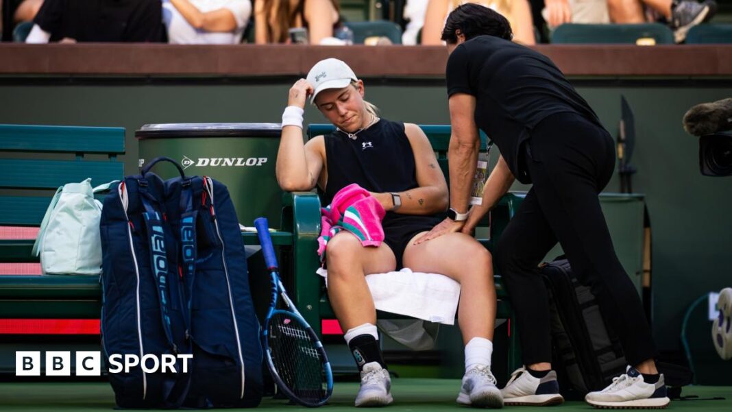 Emma Raducanu, Jack Draper i Sonay Kartal – zašto je toliko britanskih tenisera povrijeđeno? Sonay Kartal receives treatment during Indian Wells