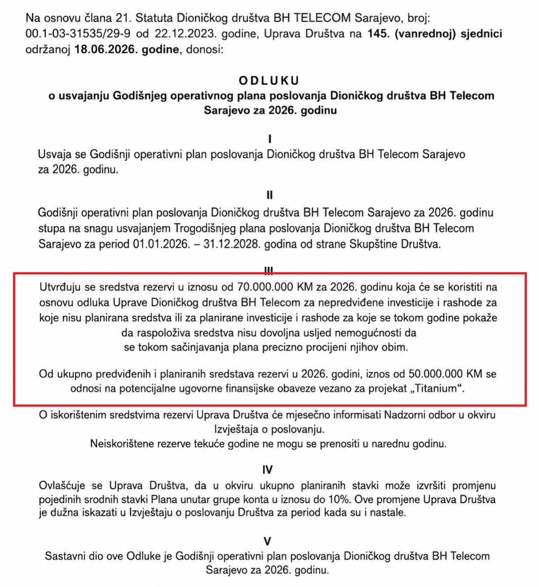 Otkrivamo detalje projekta „Titanium“: Uprava BH Telecoma rezervisala 50 miliona maraka za isplatu United Grupi zbog propale kupovine Telemacha! – Istraga .ba Otkrivamo detalje projekta „Titanium“: Uprava BH Telecoma rezervisala 50 miliona maraka za isplatu United Grupi zbog propale kupovine Telemacha! - Istraga .ba