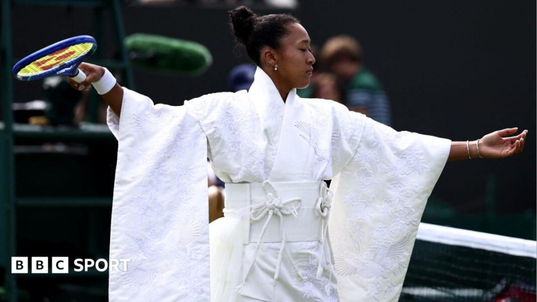 Rezultati Wimbledona 2026: Naomi Osaka blista u kimono odjeći prije prve pobjede Naomi Osaka wears an all-white kimono as she prepares to warm-up before her first-round match at Wimbledon