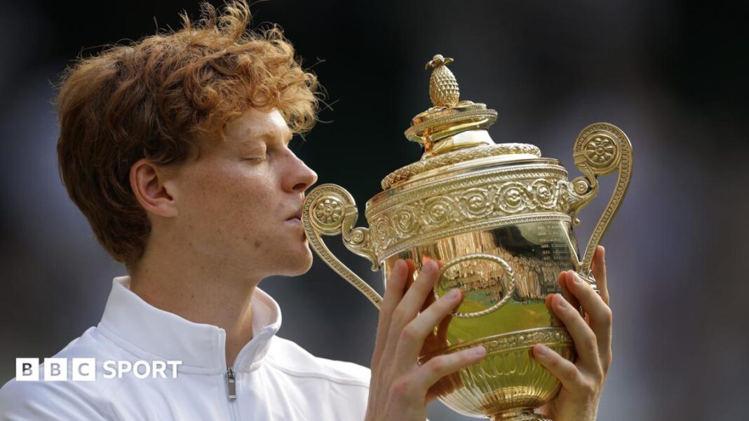Wimbledon 2026: Kako gledati na BBC TV-u i iPlayer-u plus radio i BBC Sport vrijeme pokrivenosti web stranice Jannik Sinner kisses the Wimbledon trophy