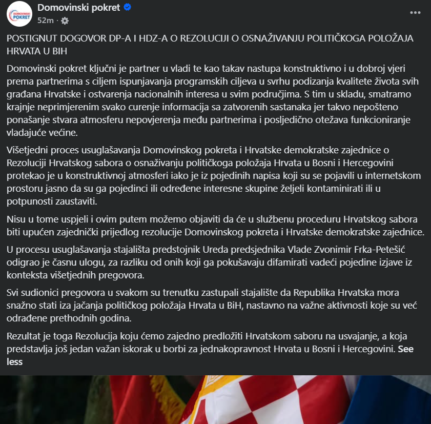 Domovinski pokret usaglasio stavove sa Plenkovićem: Rezolucija o položaju Hrvata u BiH sutra će biti upućena u hrvatski Sabor, izvorno pozivala na formiranje hrvatske autonomije – Istraga .ba Domovinski pokret usaglasio stavove sa Plenkovićem: Rezolucija o položaju Hrvata u BiH sutra će biti upućena u hrvatski Sabor, izvorno pozivala na formiranje hrvatske autonomije - Istraga .ba