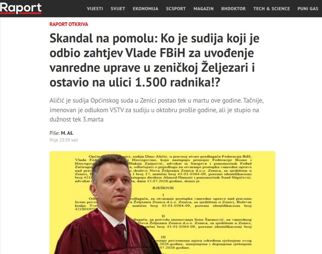 Neka visi sudija: Skandalozno medijsko targetiranje zeničkog suca nakon odluke o Novoj željezari – Istraga .ba Neka visi sudija: Skandalozno medijsko targetiranje zeničkog suca nakon odluke o Novoj željezari - Istraga .ba
