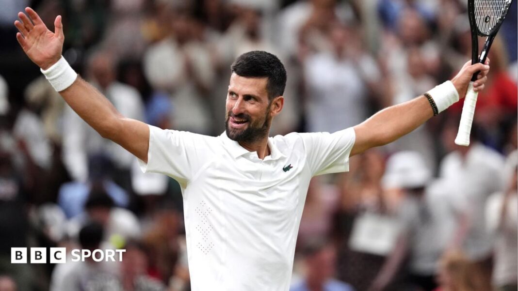 Rezultati Vimbldona 2026: Novak Đoković ‘nije normalan’ – ali pobeda nad Feliksom Ože-Alijasimom pokazuje zašto je tako poseban Novak Djokovic celebrates victory over Felix Auger-Aliassime