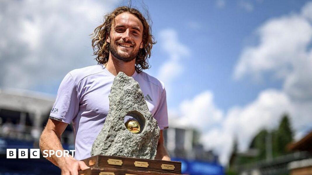 Stefanos Tsitsipas: Grk osvaja Swiss Open za prvu ATP titulu u 16 mjeseci Stefanos Tsitsipas holds the Swiss Open trophy