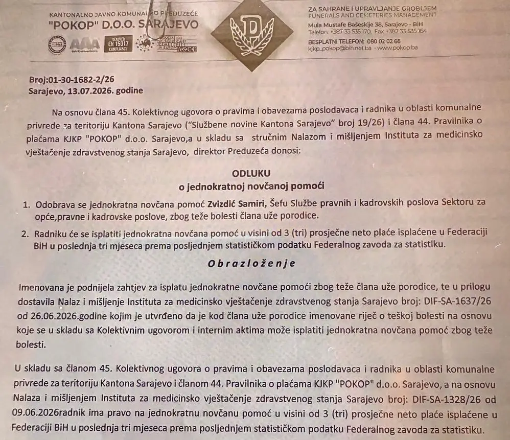 Dok NiP-ov zastupnik prima više od 7.000 maraka mjesečno: Supruga Denisa Zvizdića od “Pokopa” dobila novčanu pomoć zbog bolesti muža Dok NiP-ov zastupnik prima više od 7.000 maraka mjesečno: Supruga Denisa Zvizdića od "Pokopa" dobila novčanu pomoć zbog bolesti muža