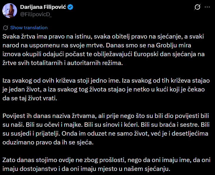 Rehabilitacija zločina: Darijana Filipović na “Groblju mira” odala počast ustašama Rehabilitacija zločina: Darijana Filipović na "Groblju mira" odala počast ustašama